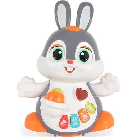 Ilustrație cu iepurașul dansator interactiv de la Hola Toys, caracteristici și butoanele lui