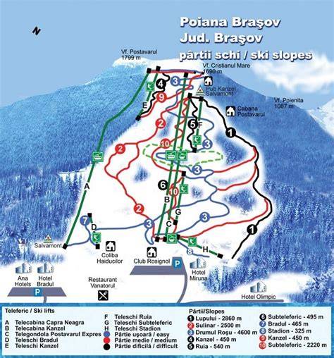 Schema zonei din stațiune: cabana, piste de ski, trasee montane