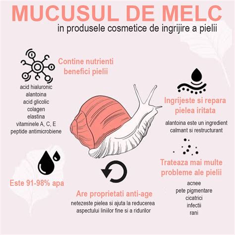 Infografic: Mechanism regenerare și hidratare prin extract de melc