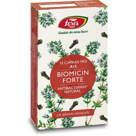 Imaginea produsului Biomicin Forte A15 într-un ambalaj modern, în context farmaceutic