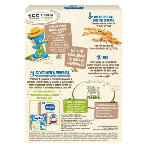 Structura nutrițională a cereale Nestlé pe bază de orez