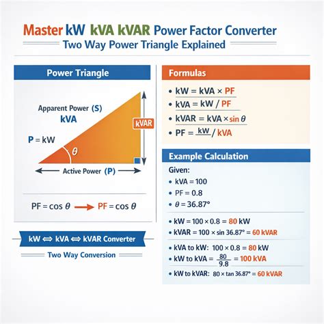 Infografic: Piramida factorului de putere, componentele principale: kW, kVA, kVAR, condensatoare, motor/transformator