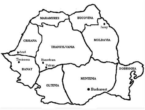 Imagine cu harta Romaniei si regiuni, pentru planșe de colorat