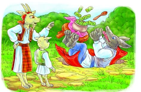 Ilustrație cu lupul prefăcându-se a fi capra