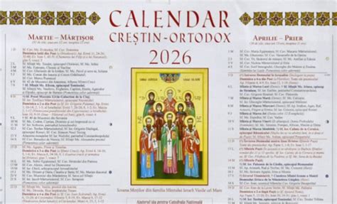 Calendar cu zilele de post și sărbătorile importante