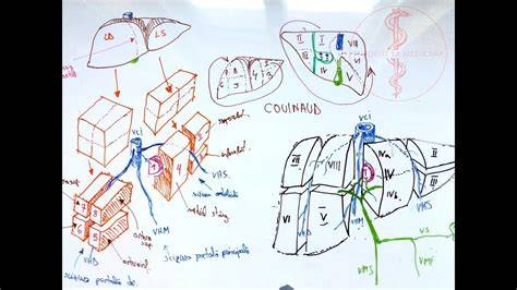 Schema ecografica a ficatului cu indicatori pentru dimensiuni, contur si ecogenitate