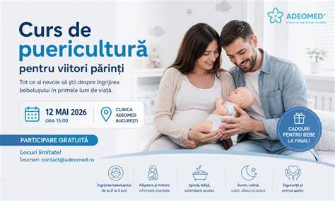 Imagine curs puericultură: familie în pregătire