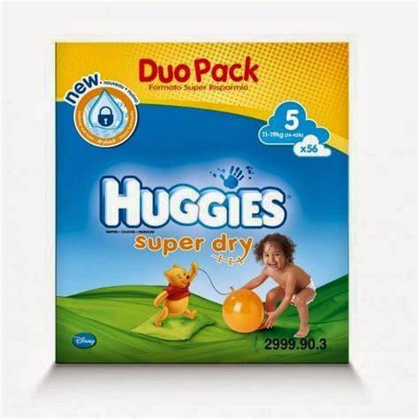 Imaginea unei recipiente cu scutece HUGGIES Superdry si scheme de etichetare Dry Lock