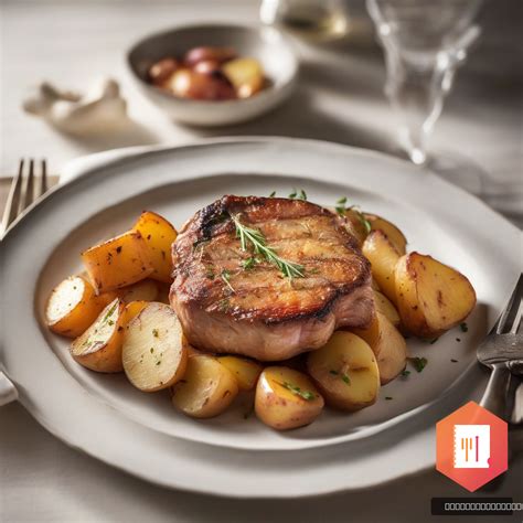 Cotlet de porc la cuptor cu garnituri variate: cartofi, legume si sos