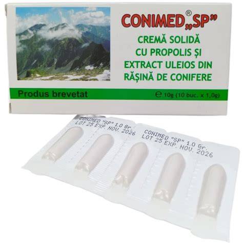 Diagramă cu rolurile principalelor ingrediente în supozitoarele Conimed SP