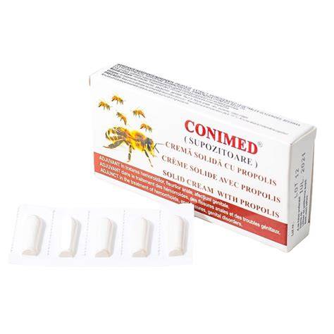 Diagramă: Componentele principale ale supozitoarelor CONIMED S (propolis, rășină de conifere, ceară de albine)