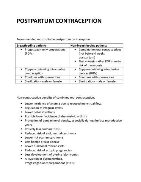 Infografic: Actiunile principale ale metodelor contraceptive postpartum