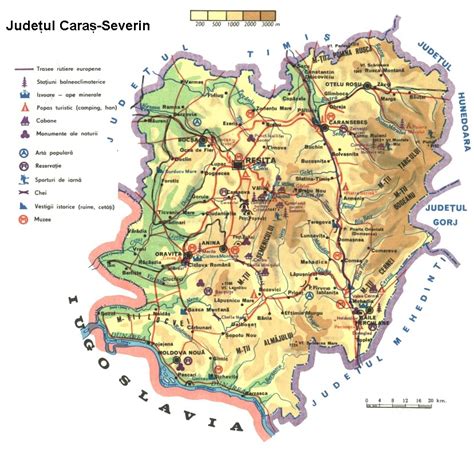 Imagini cu harta judetului Caras-Severin si Resita, indicand principalele cabinete pediatrice