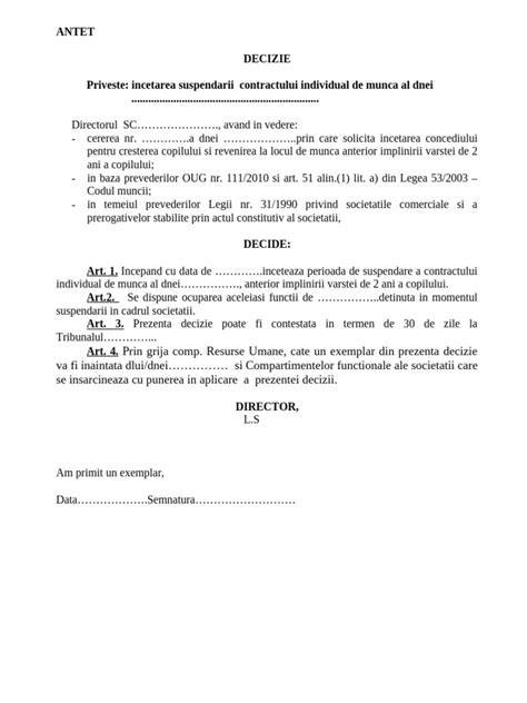 Model decizie suspendare CIM pentru crestere copil - exemplu