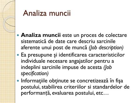 Diagramă care ilustrează etapele analizei muncii