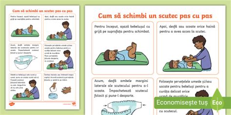 Ilustrație pas cu pas a schimbării unui scutec