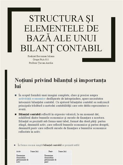 Structura unui bilanț contabil