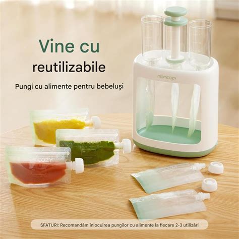 Porții congelate pentru bebeluși organizate în pungi sau containere