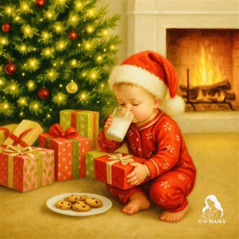 Pisică și copil interacționând lângă un brad de Crăciun