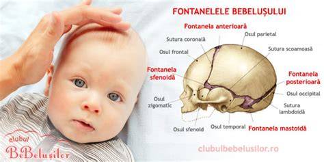 Imagine ilustrand fontanelele principale: anterioara, posterioara, fontanelele laterale