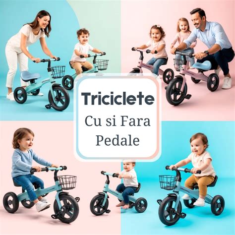 Infografice despre diferențele dintre bicicletele de echilibru și triciclete: mărimi, vârste, avantaje