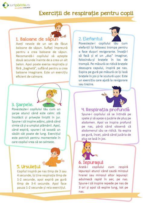 Ilustrație despre tehnici de respirație pentru calmare la copii