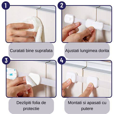 Infografic: cum se monteaza un blocator de sertare cu banda adeziva 3M si cum se verifica siguranta