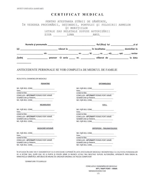 Certificat medical pentru excepții de la regulile de siguranță auto