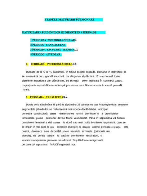 Imagine infografic: etape ale maturizării pulmonare și grupele de prematuritate