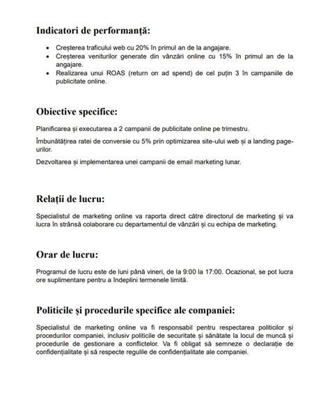 Infografic cu beneficiile fisei postului pentru angajat