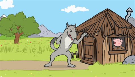 Lupul suflând peste căsuța de paie