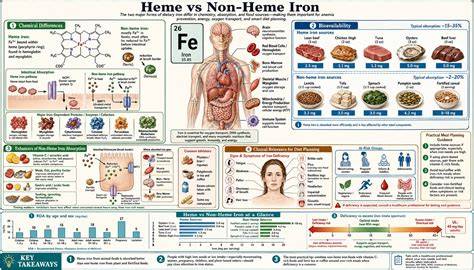 Grafic: absorbția fierului heme vs non-heme