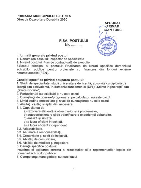 Procedura de modificare a fișei postului