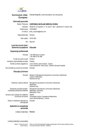 Curriculum Vitae al medicului Nicodin Ovidiu
