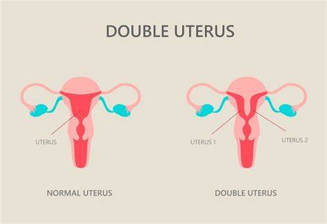 Infografic: structură uter didelf, două cavități, două cervixuri, posibil sept vaginal