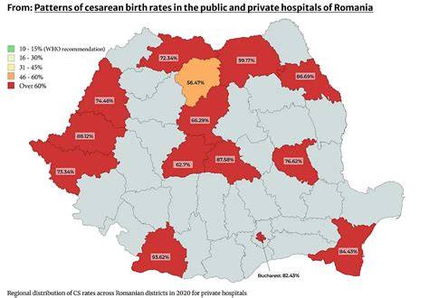Figură: distribuția nașterilor prin cezariană în Europa/românia