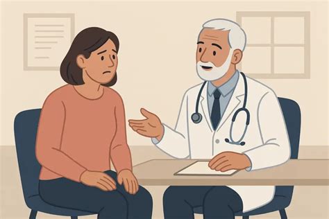 Ilustrație cu o adolescentă și mama sa discutând cu un medic ginecolog