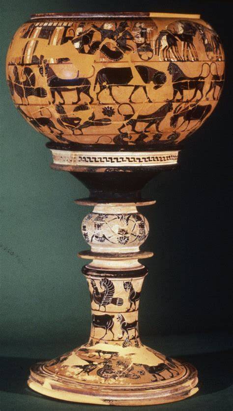 Imagine: Sophilos - Dionysos pe ceramică din Atena, aproximativ 570 î.Hr.