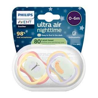 Imagine: Suzetă Ultra Air pe timp de noapte cu catarama fosforescentă și design ortodontic