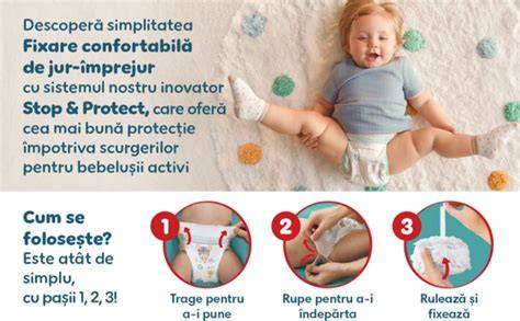 Infografic: Modul de funcționare al scutecelor-chilotel Pampers Pants cu buzunar Stop & Protect