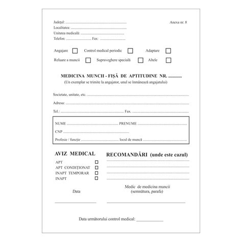 fișă de aptitudine medicală