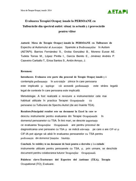 Infographic: axele terapiei ocupaționale în pediatrie (evaluare, obiective, intervenții, reevaluare)