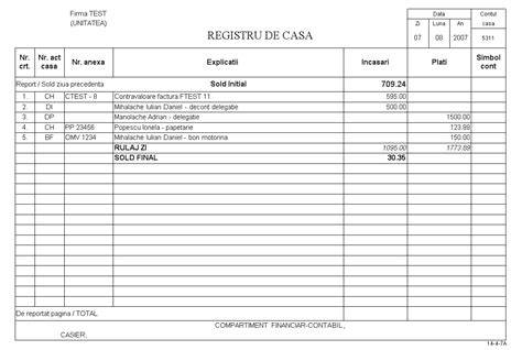 Grafic ilustrativ despre modul de completare al registrului de casa si legaturile cu registrele contabile