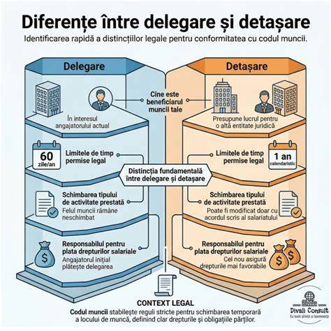 Infografic: Delegare vs. detașare vs. modificarea fișei postului