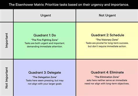 Infografic: Diagrama Eisenhower cu cele patru cadrane (Important-Urgent, Important-Nu Urgent, Urgent-Nu Important, Nici Urgent-Nici Important)