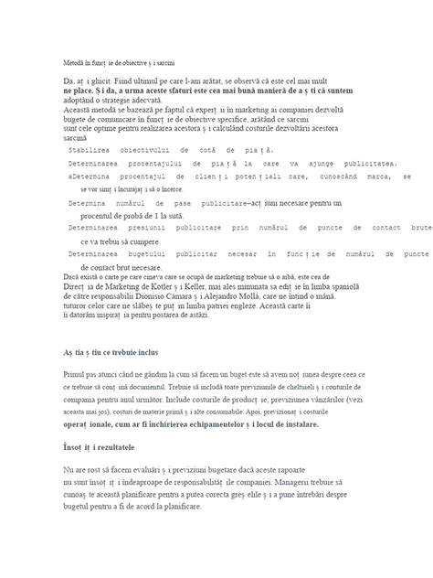Diagramă tabelară a sarcinilor și obiectivelor