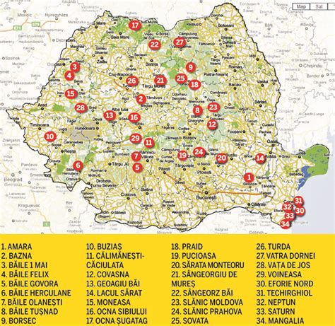 Hartă cu stațiunile balneare din România