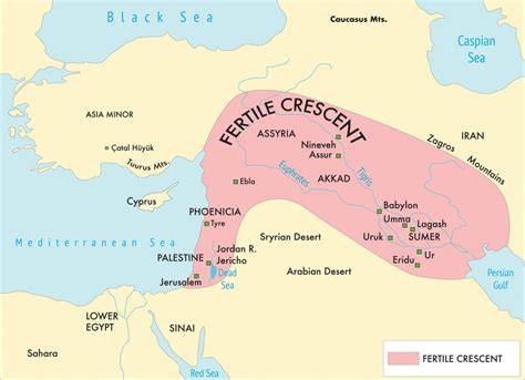 Mapă a Semilunei Fertile cu privire la localizarea Mesopotamiei, Feniciei și Egiptului