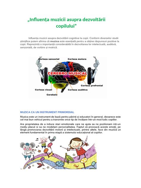 Grafic: Impactul muzicii asupra dezvoltării cerebrale (cortex auditiv, prefrontal)