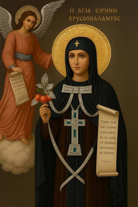 Imagini ale vietii Sfintei Irina (mănăstire, iconografie, măr din Rai)
